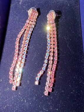Swarovski long dangle earrings with multi-pink stones - gorgeous!